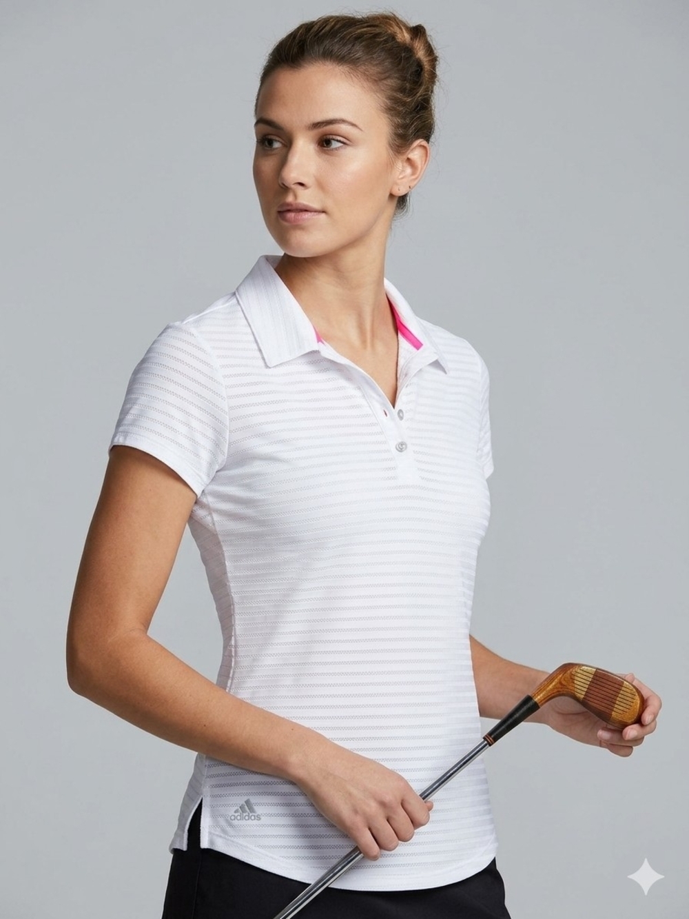 Adidas White Striped Mesh Polo Shirt Golf Tennis Activewear